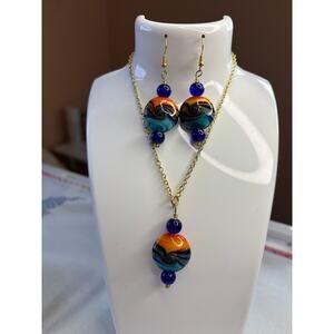 Handmade Blown glass Earring and Necklace Set Artistic Creative Art-to-wear NEW
